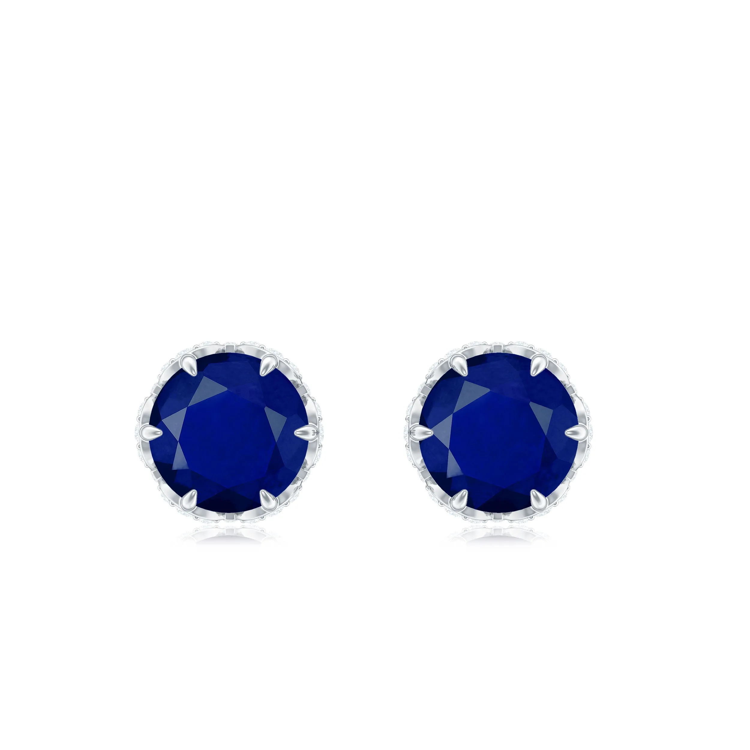 2.25 CT Claw Set Blue Sapphire Solitaire and Diamond Stud Earrings