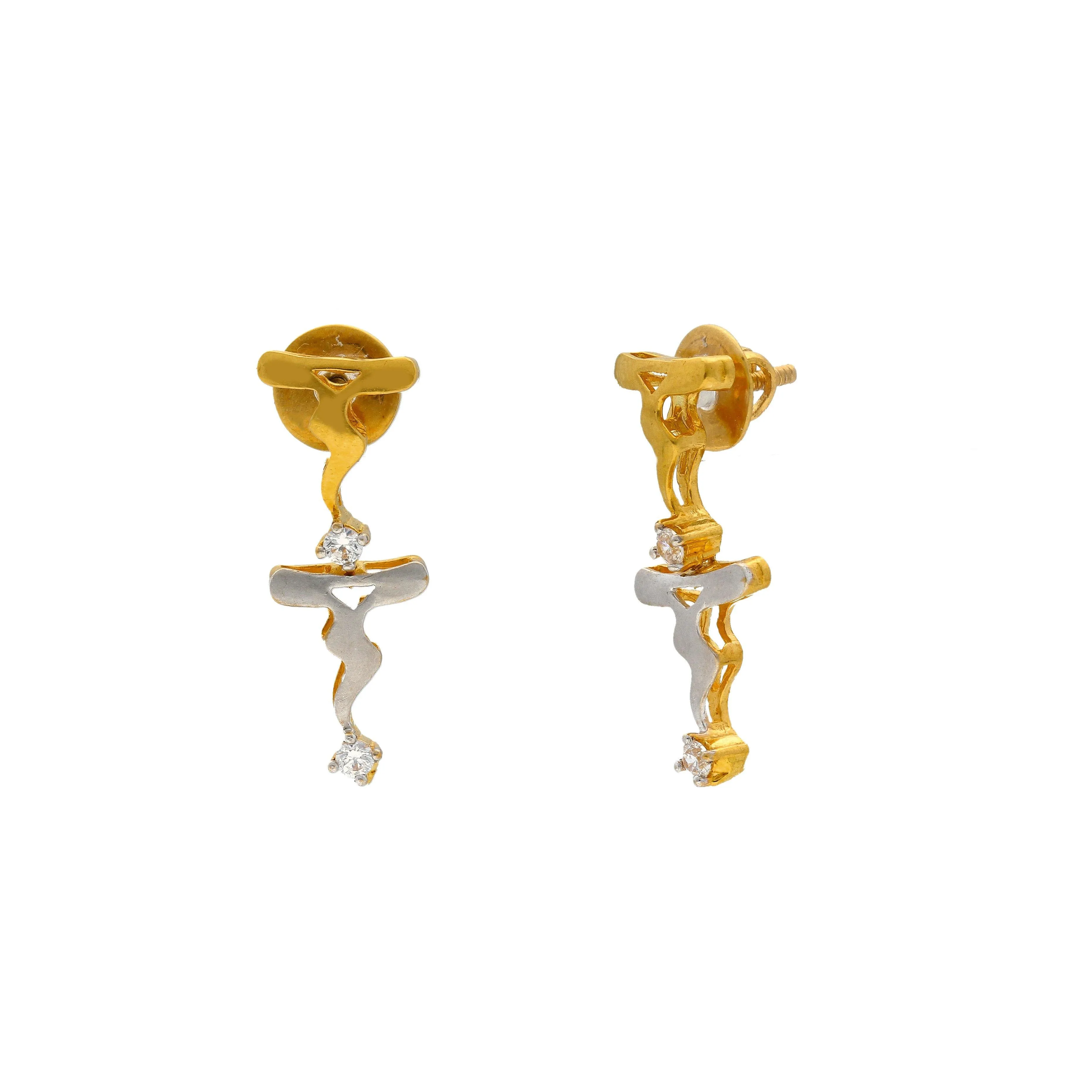 22K Multi Tone Gold Necklace & Earrings Set W/ CZ Gems & Drip Designs