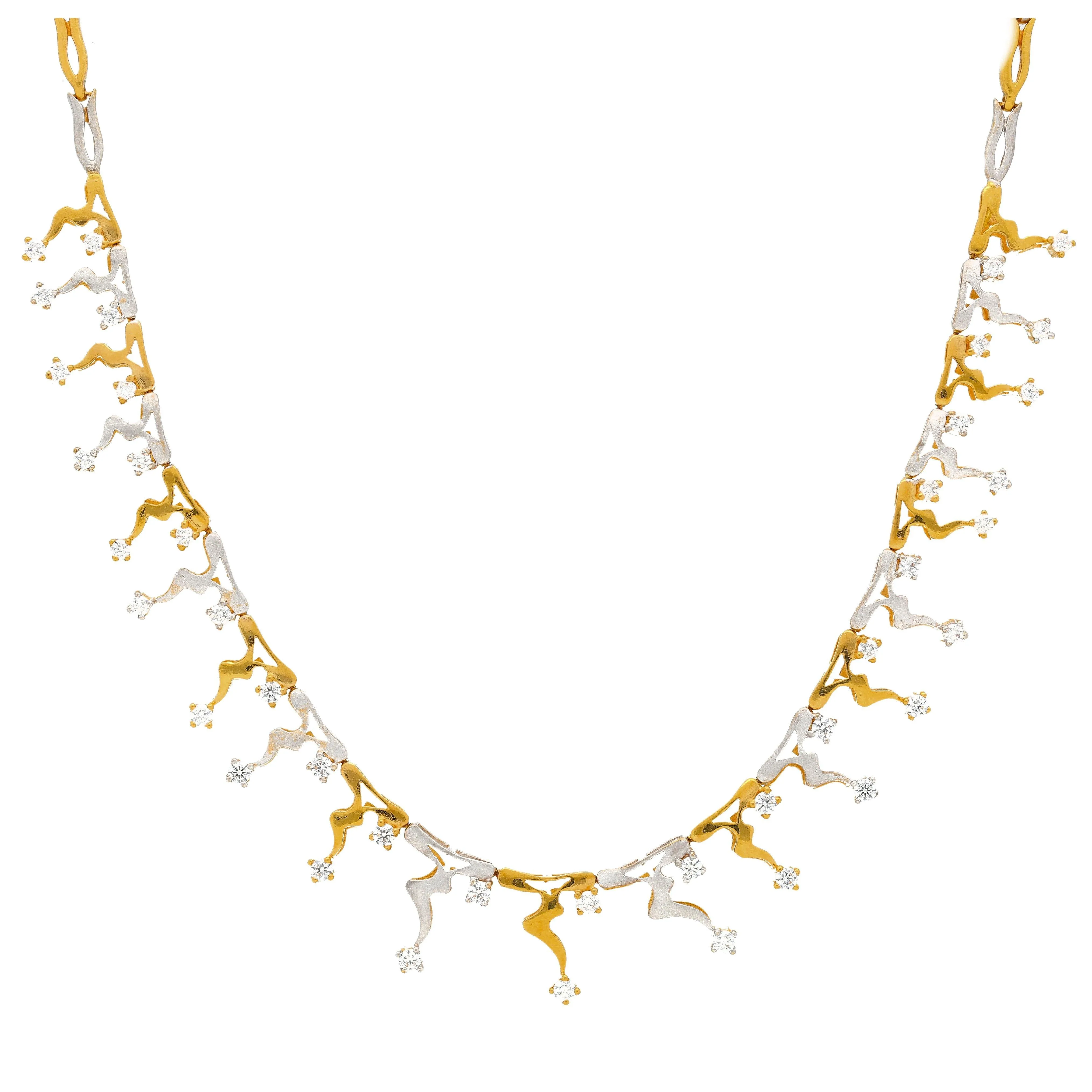 22K Multi Tone Gold Necklace & Earrings Set W/ CZ Gems & Drip Designs
