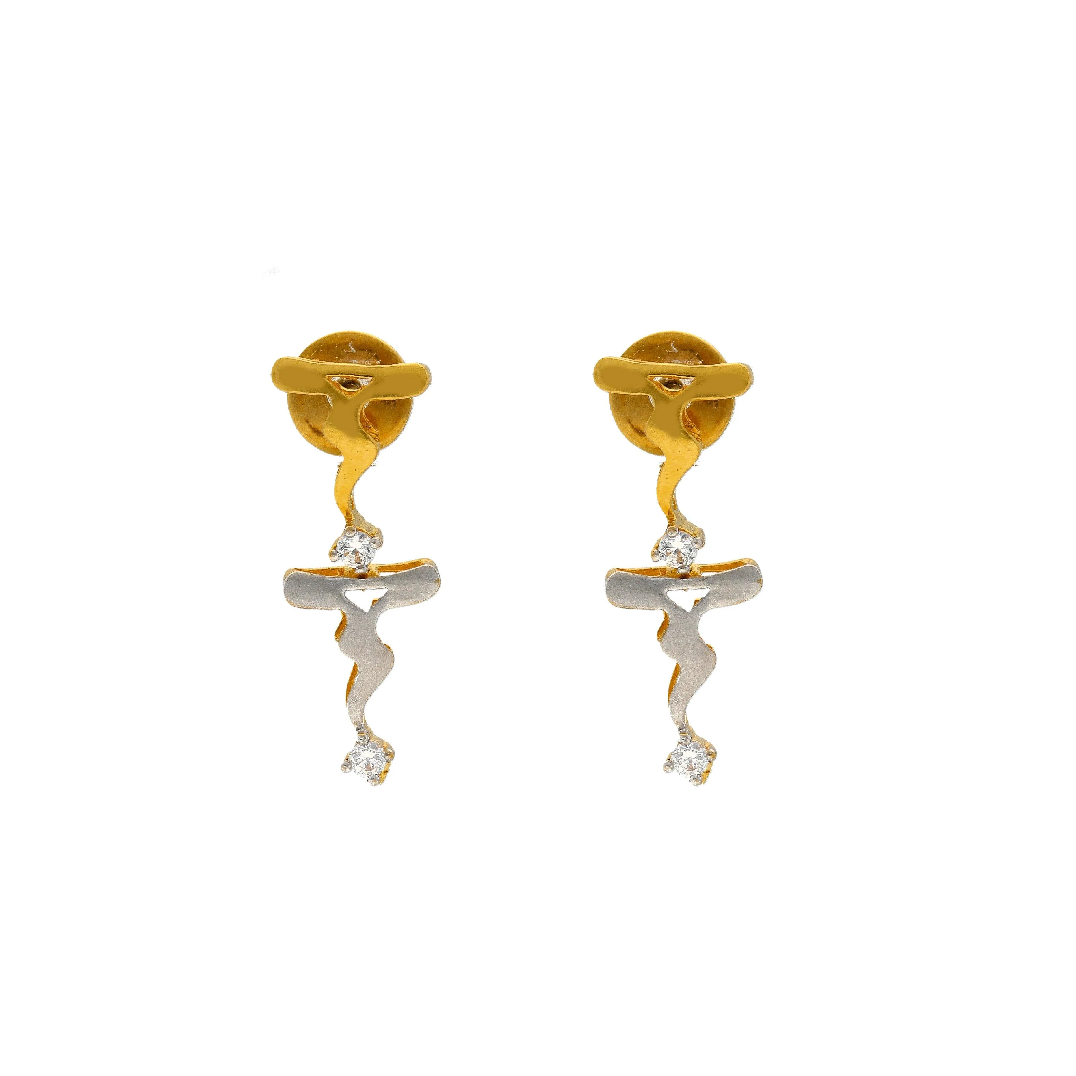 22K Multi Tone Gold Necklace & Earrings Set W/ CZ Gems & Drip Designs