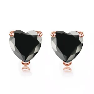 24k Rose Gold Plated 3 Carat Heart Created Black Sapphire Stud Earrings