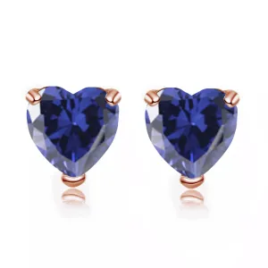 24k Rose Gold Plated 4 Carat Heart Created Blue Sapphire Stud Earrings