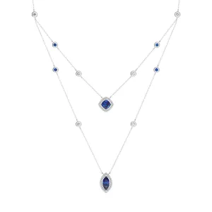 2.6 CT. Cushion & Marquise Cut Sapphire Halo Layered Necklace
