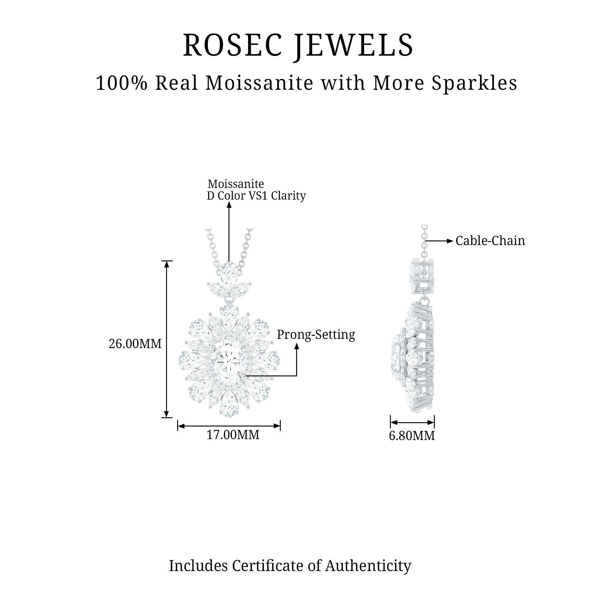 3.75 CT Certified Moissanite Bridal Pendant in Gold