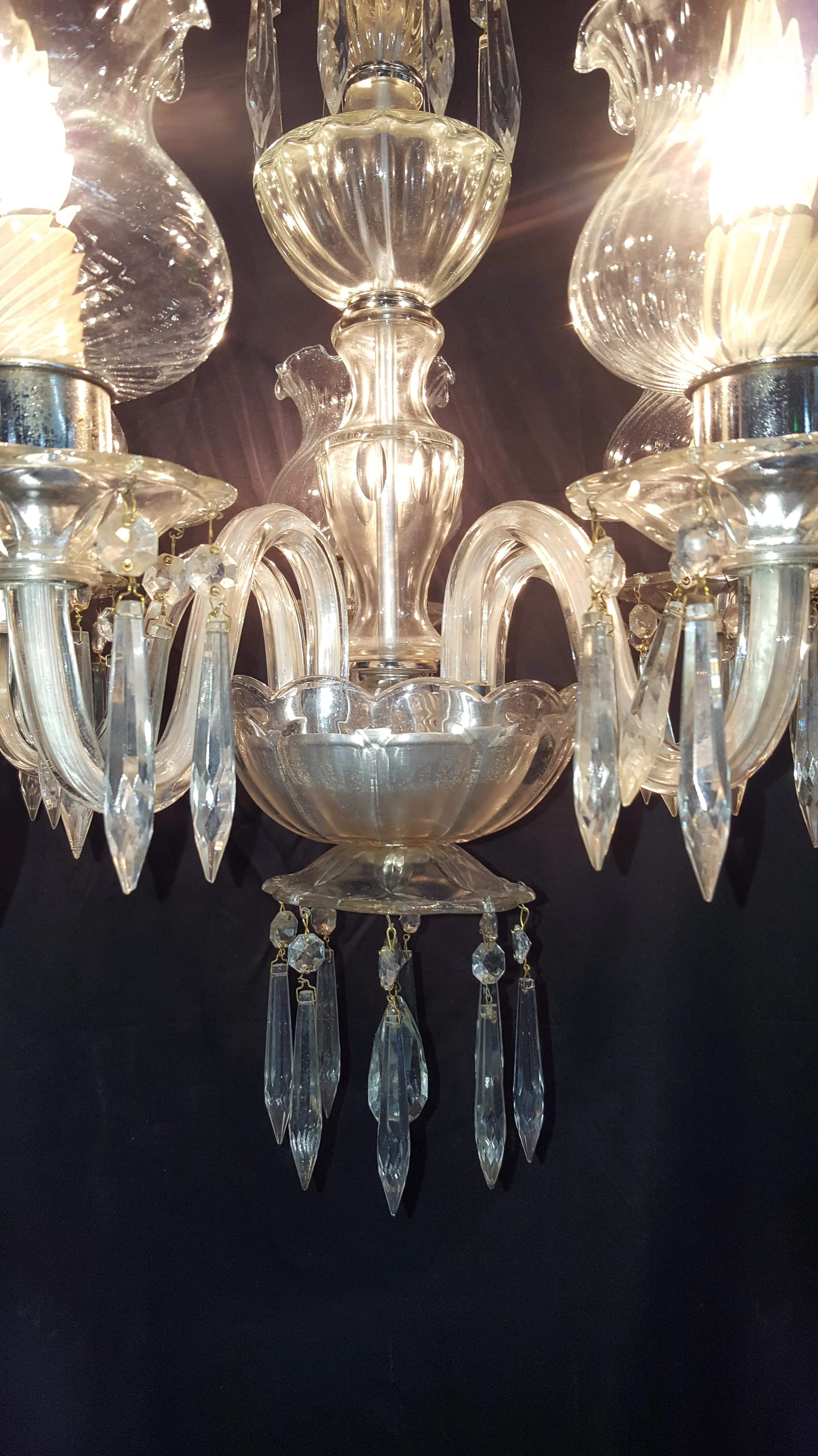 5 Light Crystal Prism Chandelier with Ruffled Striped Shades 19" x 15" GA9110
