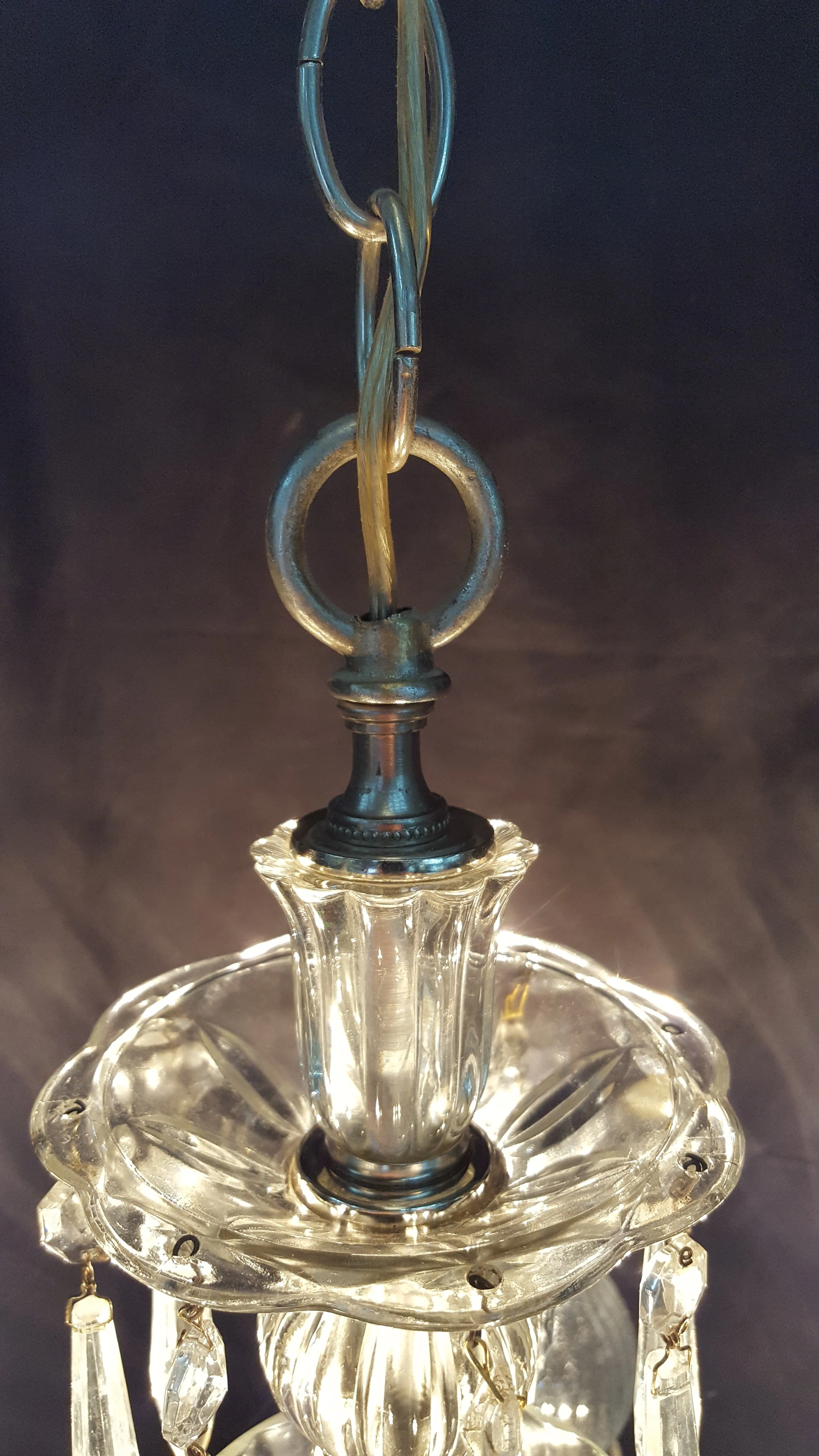 5 Light Crystal Prism Chandelier with Ruffled Striped Shades 19" x 15" GA9110