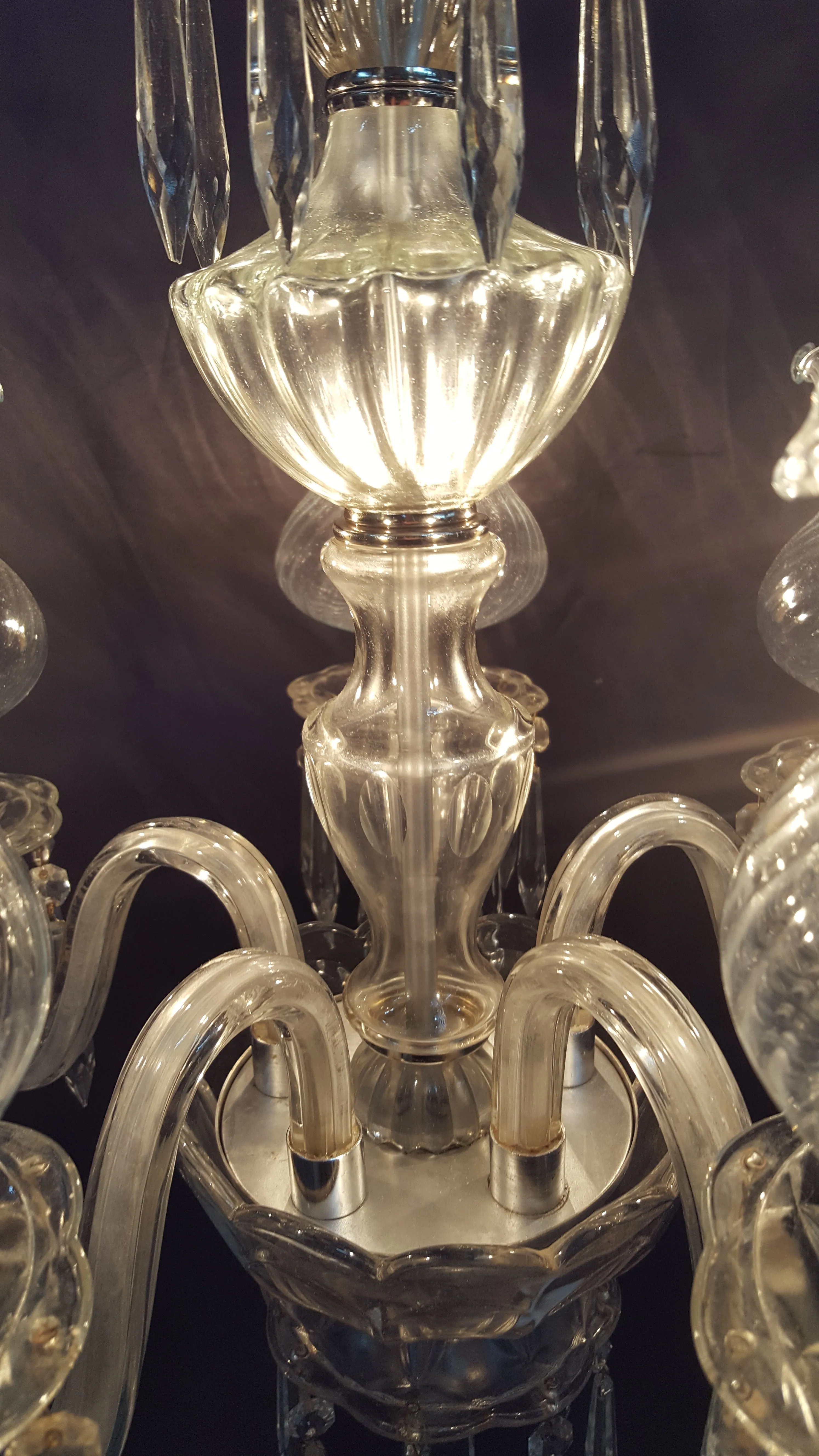5 Light Crystal Prism Chandelier with Ruffled Striped Shades 19" x 15" GA9110