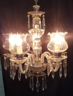 5 Light Crystal Prism Chandelier with Ruffled Striped Shades 19" x 15" GA9110