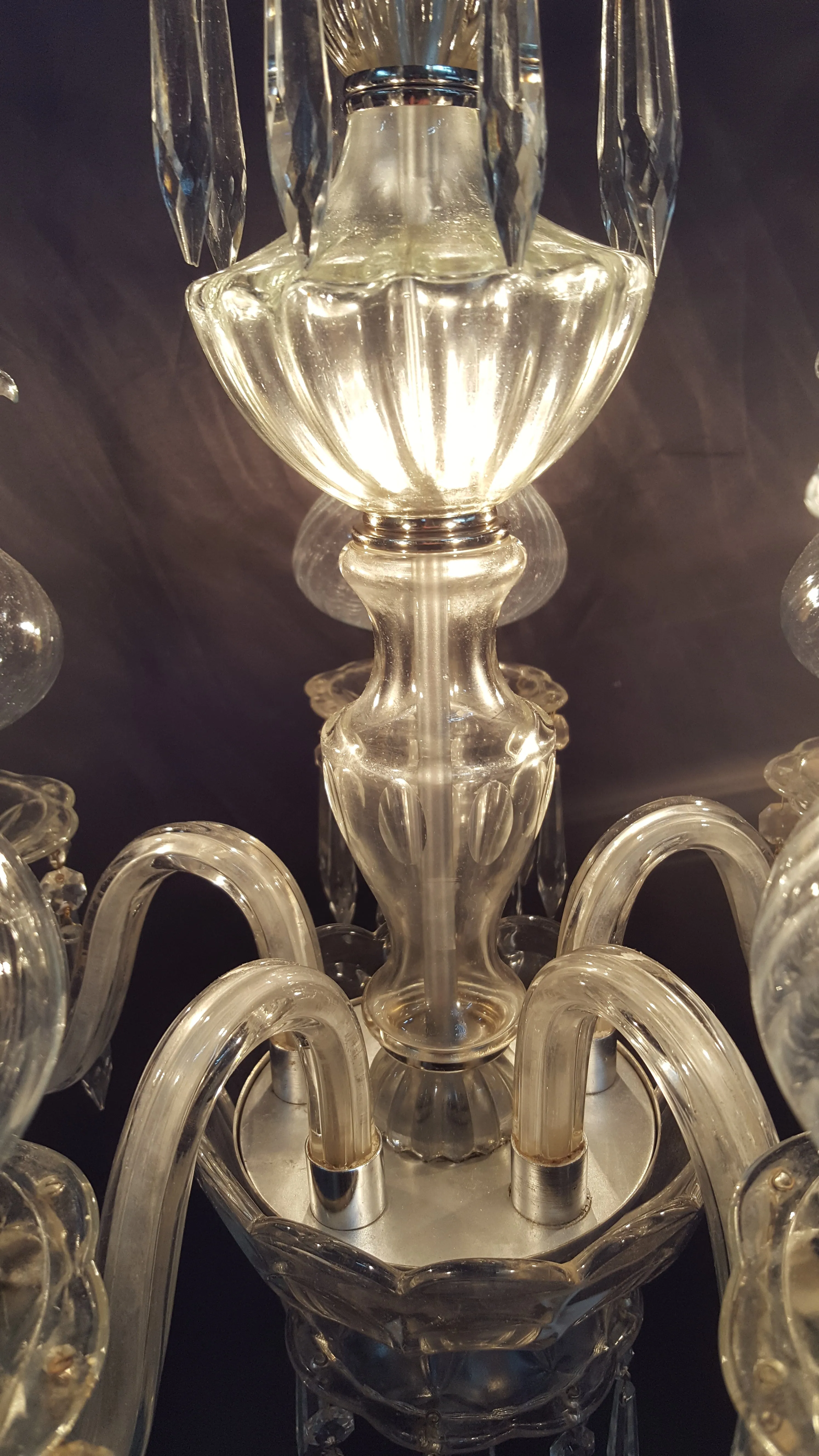 5 Light Crystal Prism Chandelier with Ruffled Striped Shades 19" x 15" GA9110