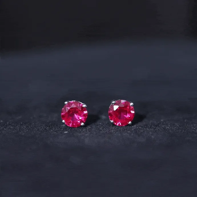 6 MM Round Cut Solitaire Lab Created Ruby Stud Earring for women