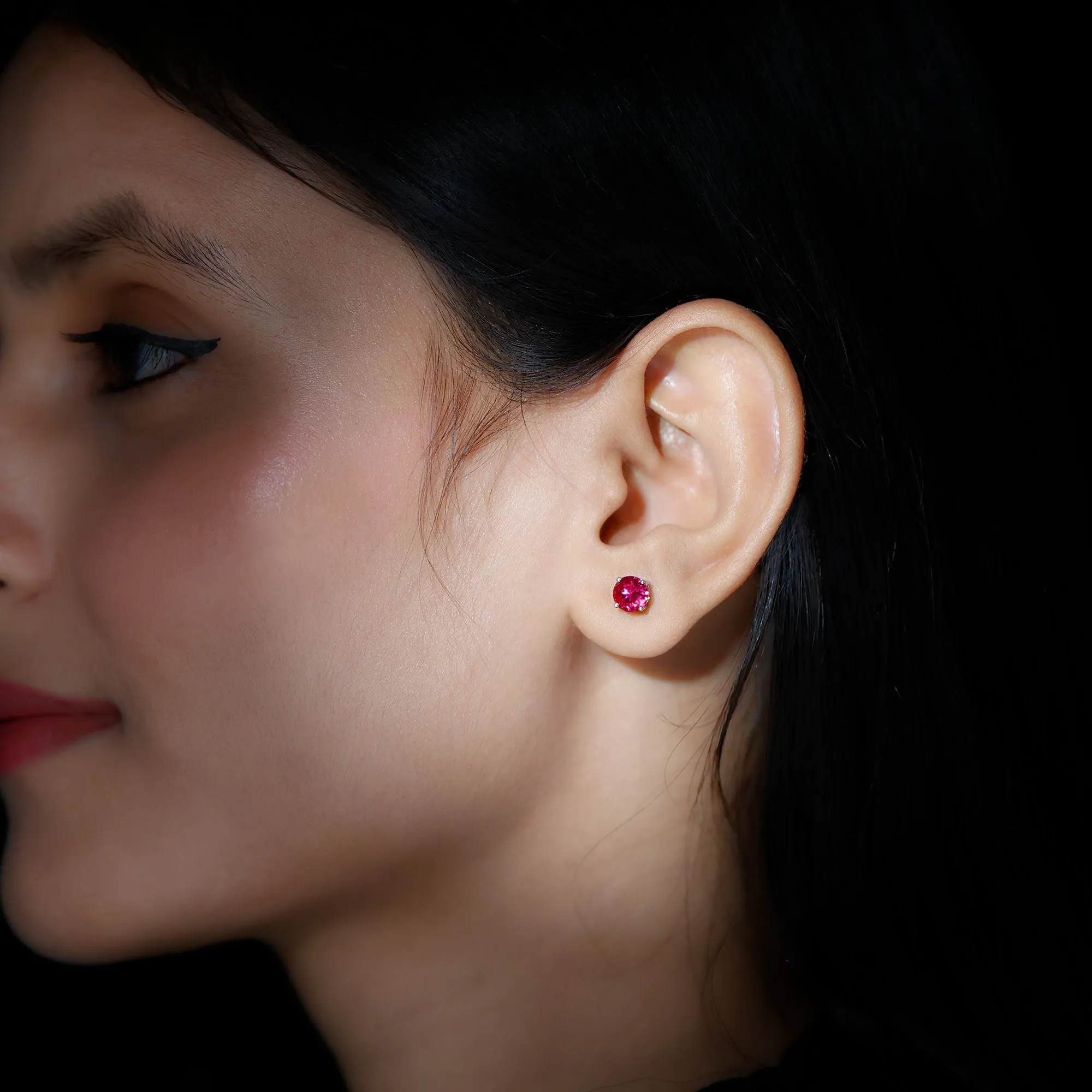 6 MM Round Cut Solitaire Lab Created Ruby Stud Earring for women