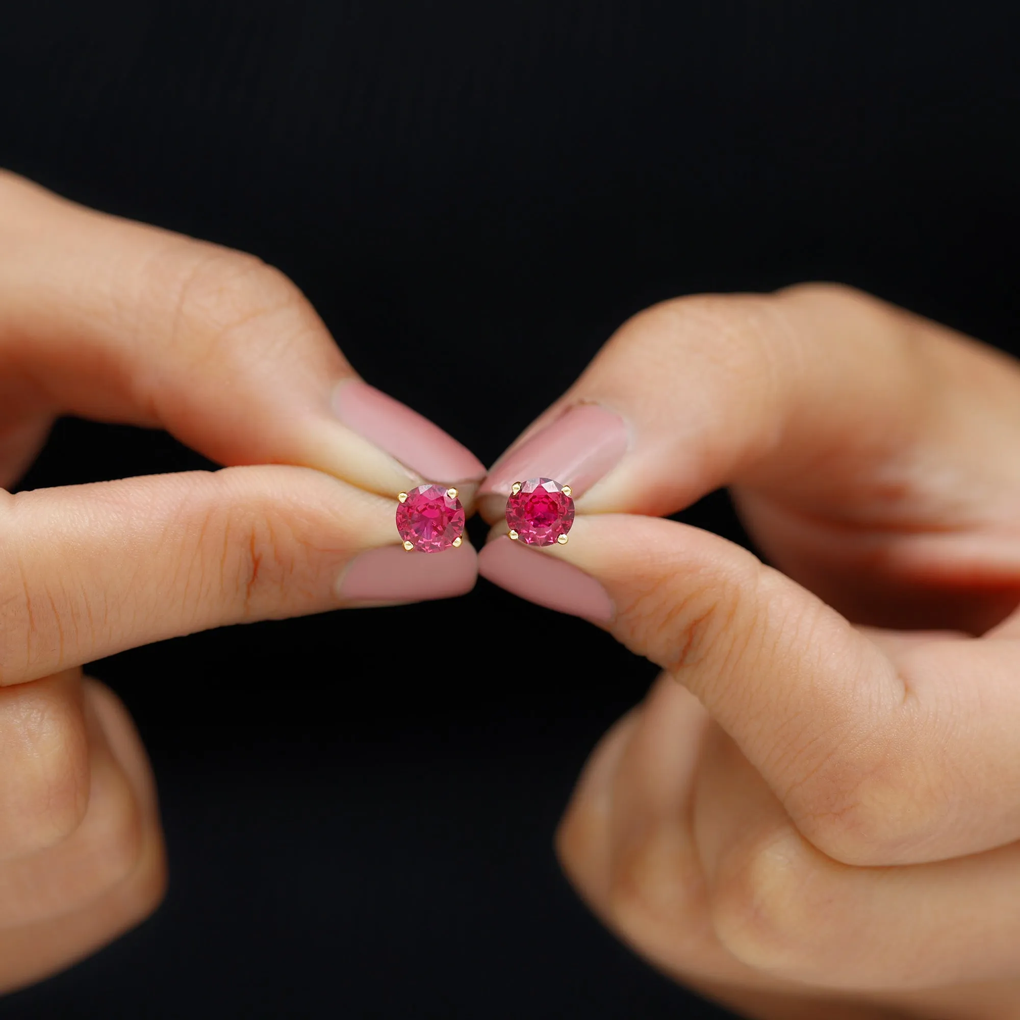 6 MM Round Cut Solitaire Lab Created Ruby Stud Earring for women