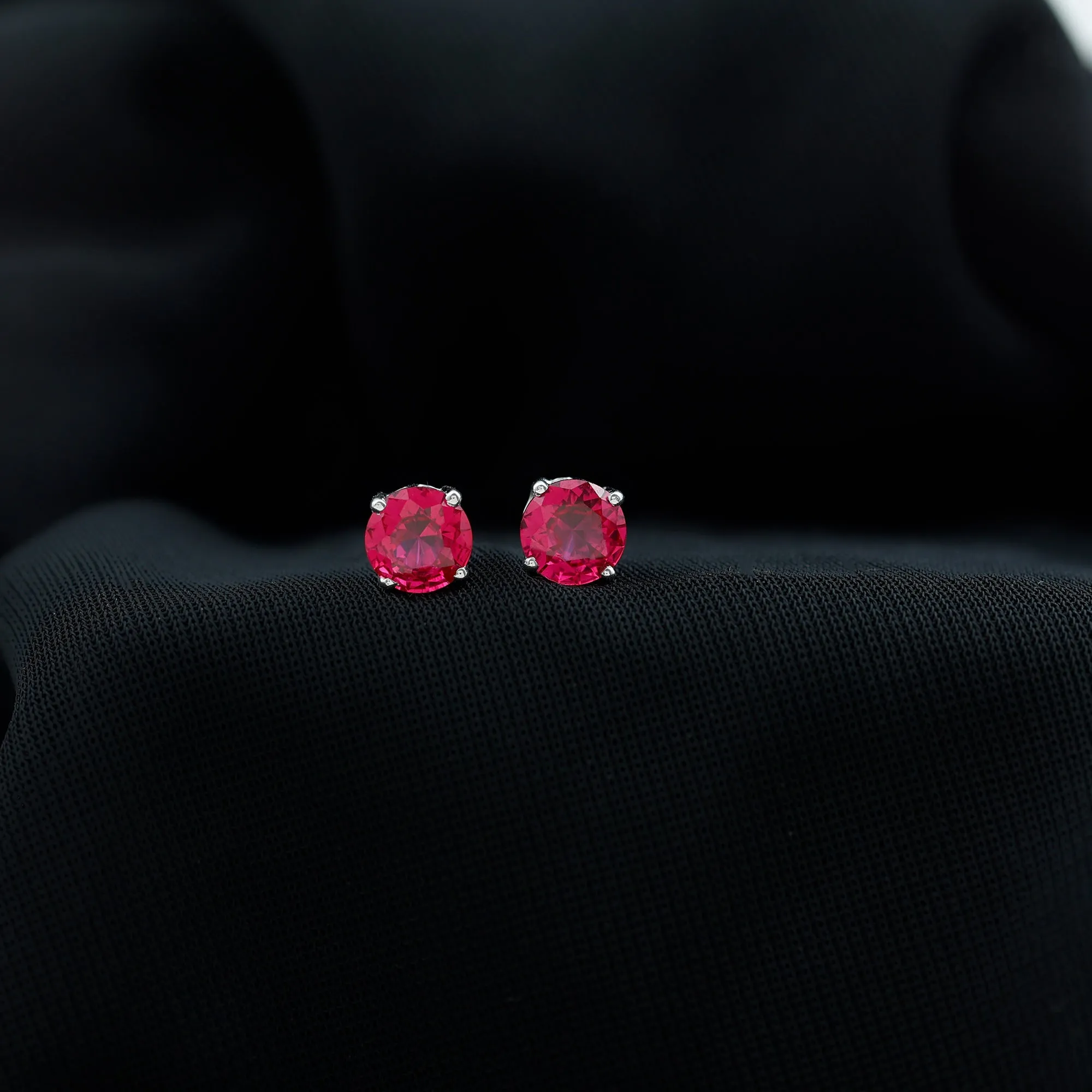 6 MM Round Cut Solitaire Lab Created Ruby Stud Earring for women