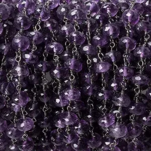 6mm Amethyst Faceted Rondelle Black Gold Chain 30 beads