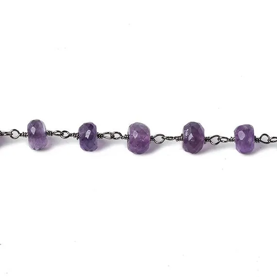 6mm Amethyst Faceted Rondelle Black Gold Chain 30 beads