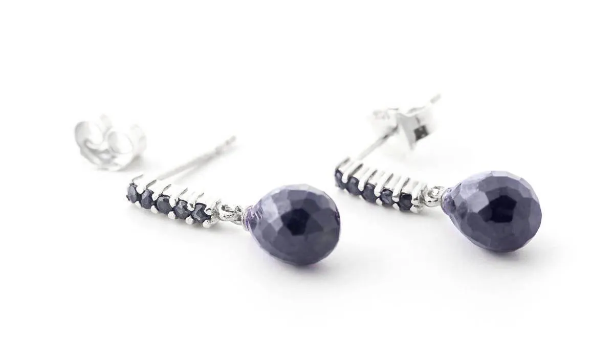 7 Carat 14K Solid White Gold Sapphire Earrings Briolette Dangling Sapph
