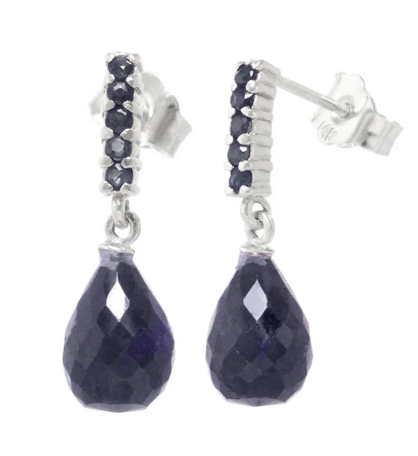 7 Carat 14K Solid White Gold Sapphire Earrings Briolette Dangling Sapph