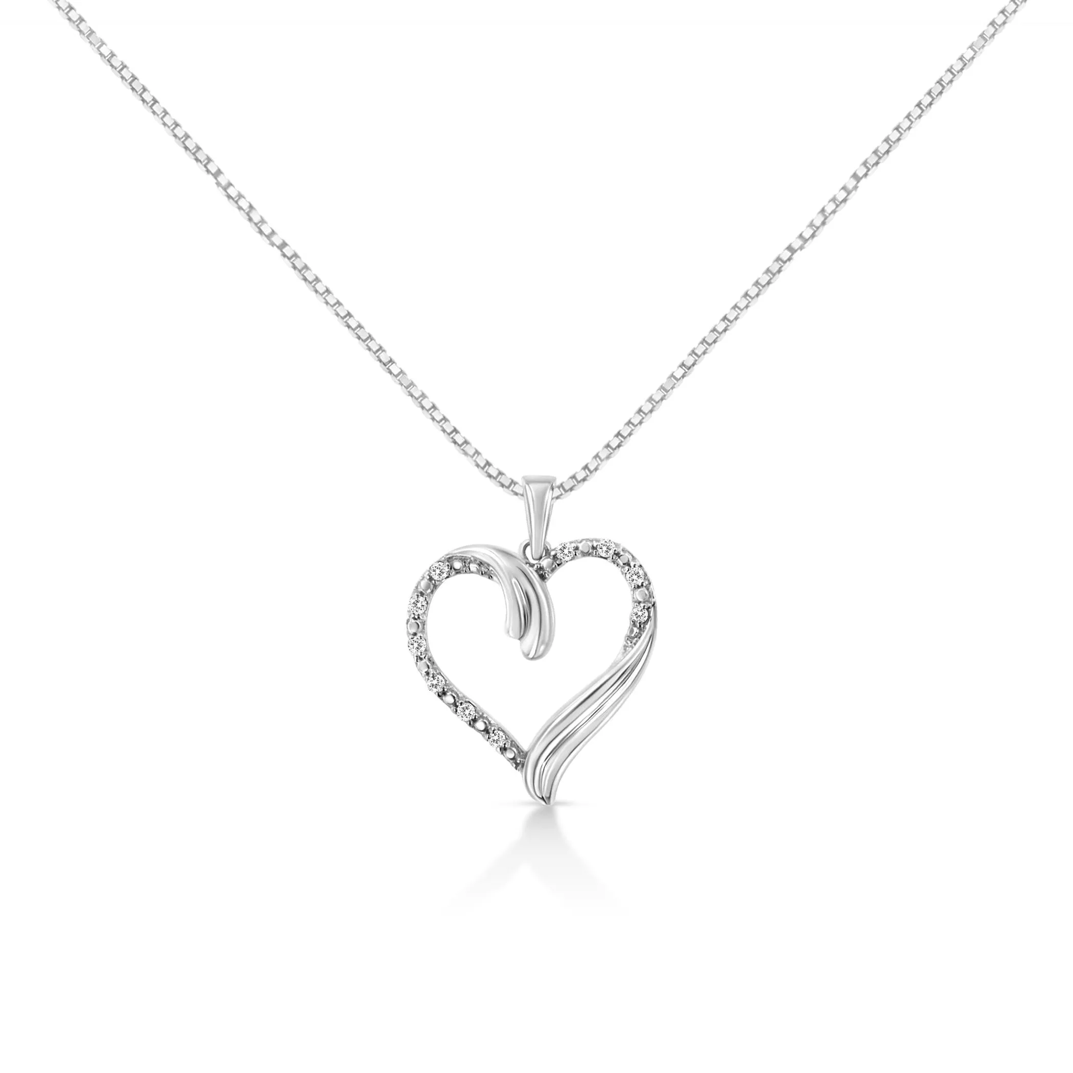 .925 Sterling Silver 1/10 Cttw Prong-Set Round Cut Diamond Open Heart 18" Pendent Necklace (I-J Color, I2-I3 Clarity)