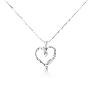 .925 Sterling Silver 1/10 Cttw Prong-Set Round Cut Diamond Open Heart 18" Pendent Necklace (I-J Color, I2-I3 Clarity)
