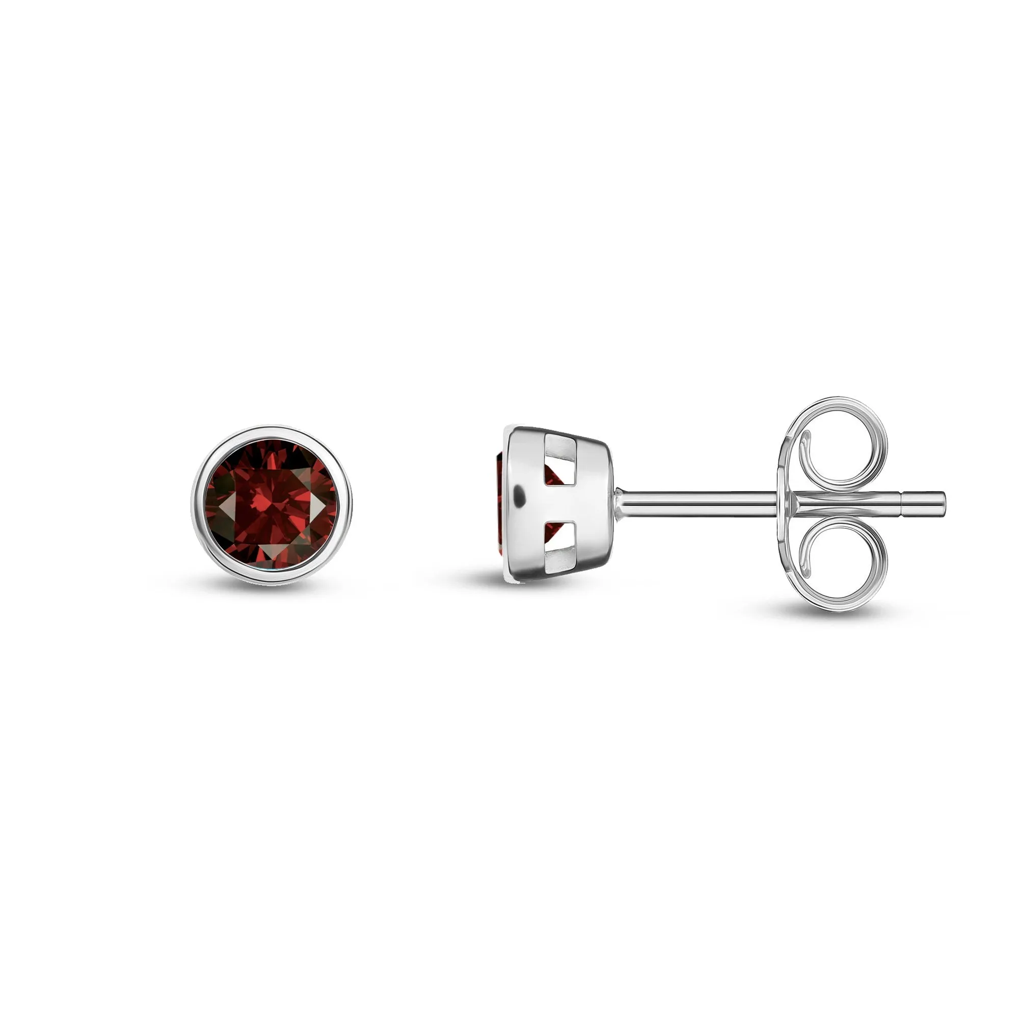 9ct White Gold 3mm Garnet Rubover Stud Earrings 0.25ct