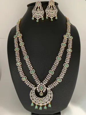 AD Mint Green Stone Double Layer Long Necklace