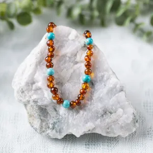 Adults | Turquoise   Cognac Amber Necklace