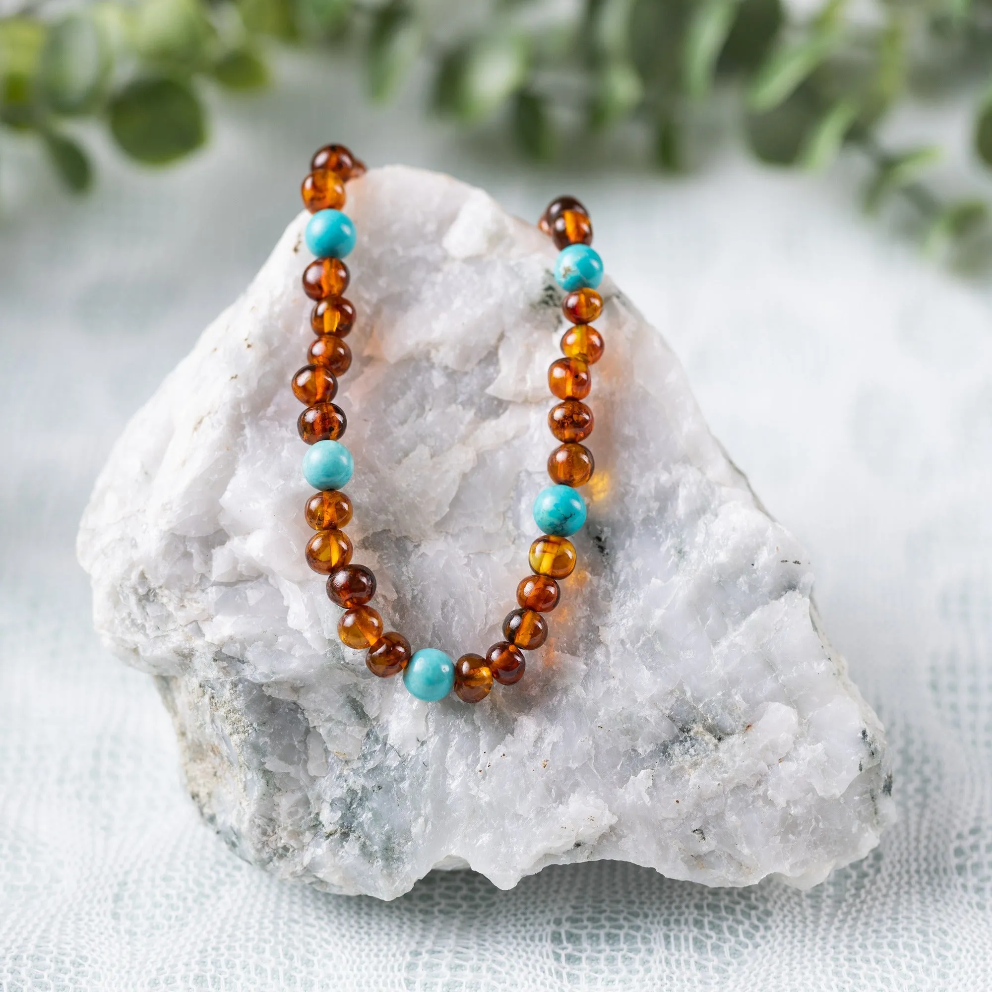 Adults | Turquoise   Cognac Amber Necklace