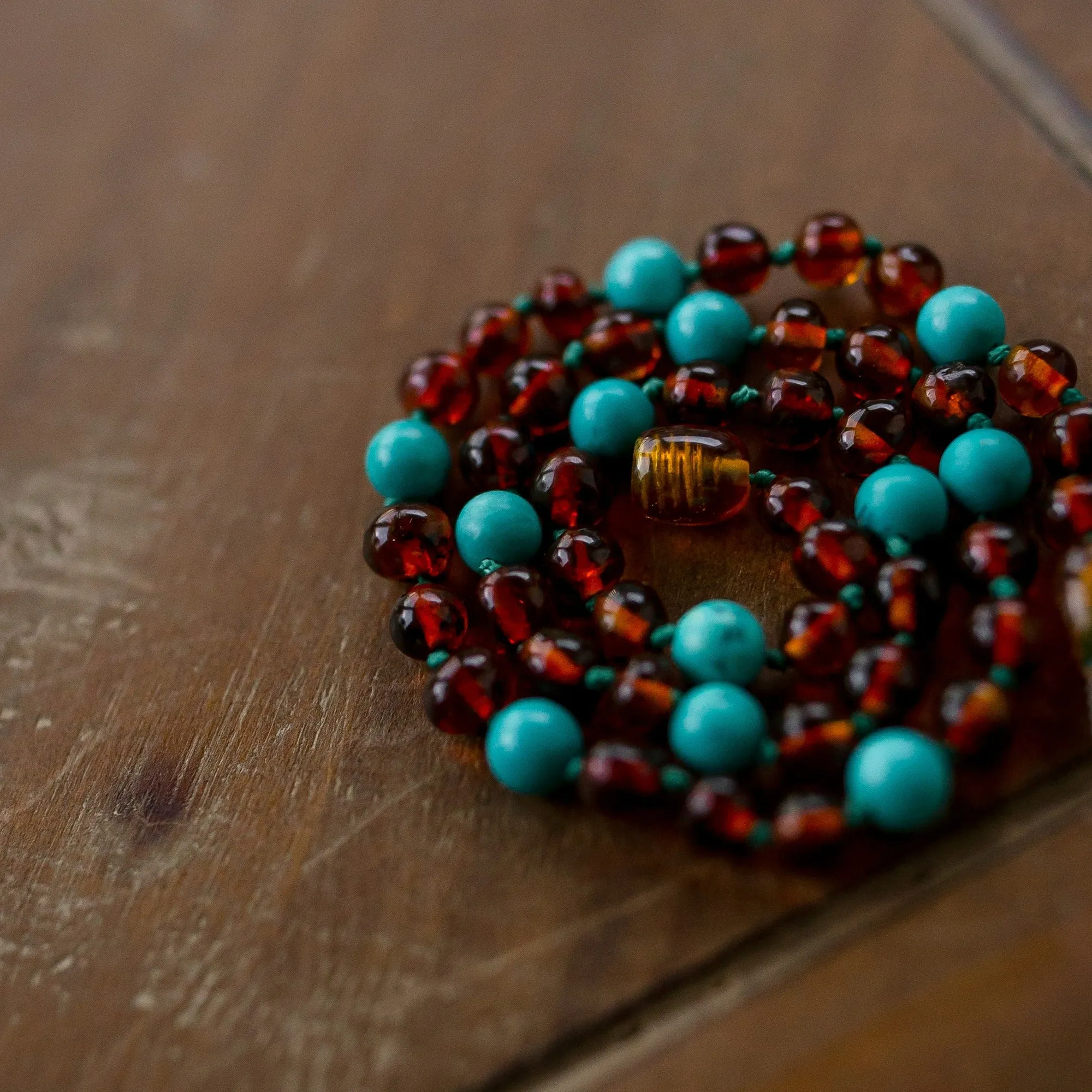 Adults | Turquoise   Cognac Amber Necklace