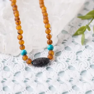 Adults | Turquoise   Raw Cognac Aromatherapy Pendant Necklace