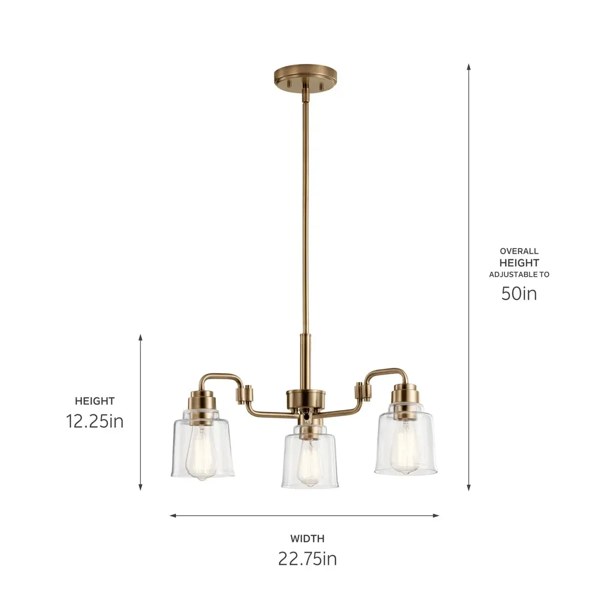 Aivian 23 in. 3 Lights Chandelier Brass Finish