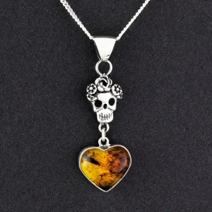 Amber Sugar Skull Pendant Necklace