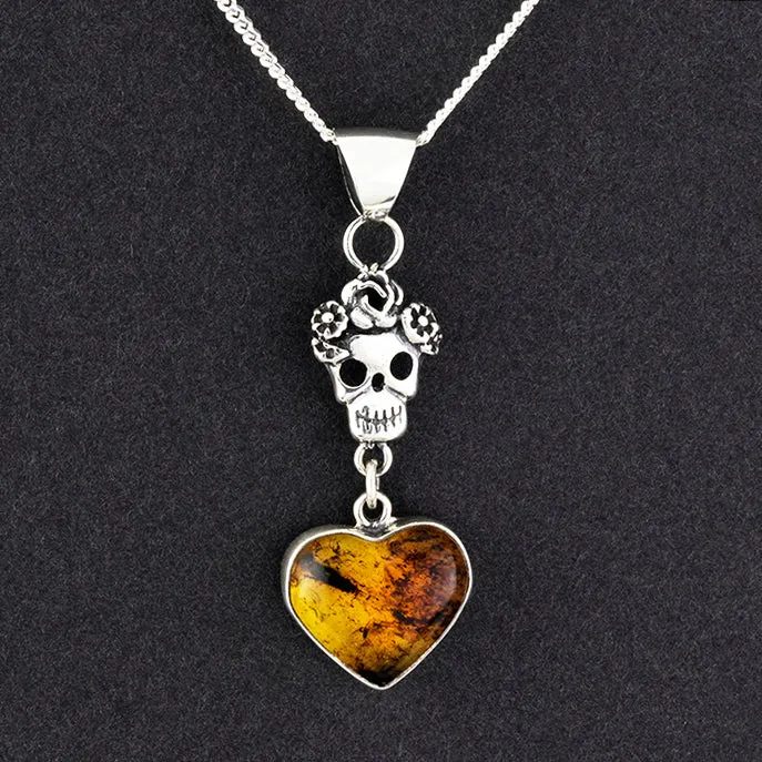 Amber Sugar Skull Pendant Necklace