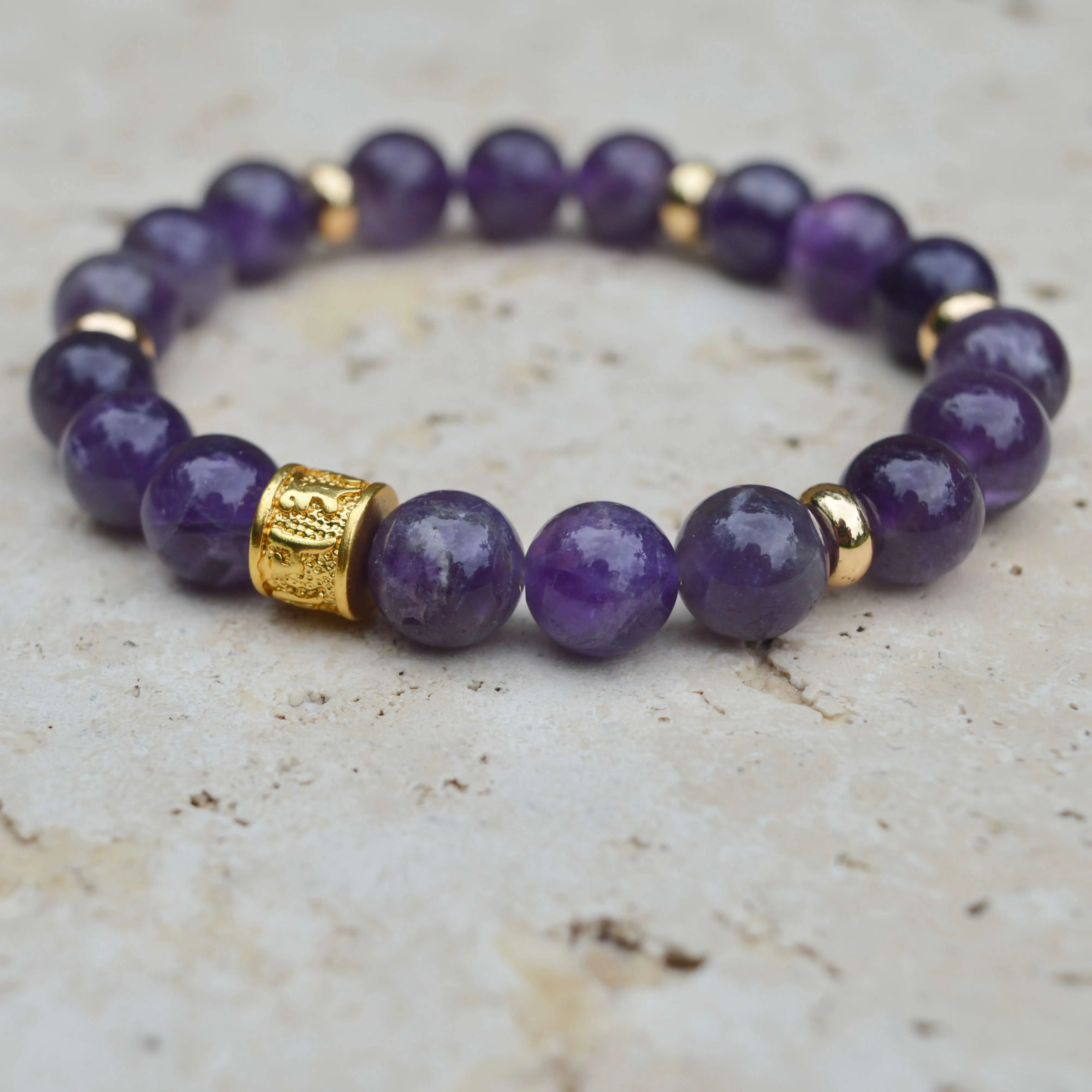 AMETHYST & GOLD BEADED BRACELET - HALCYON COLLECTION