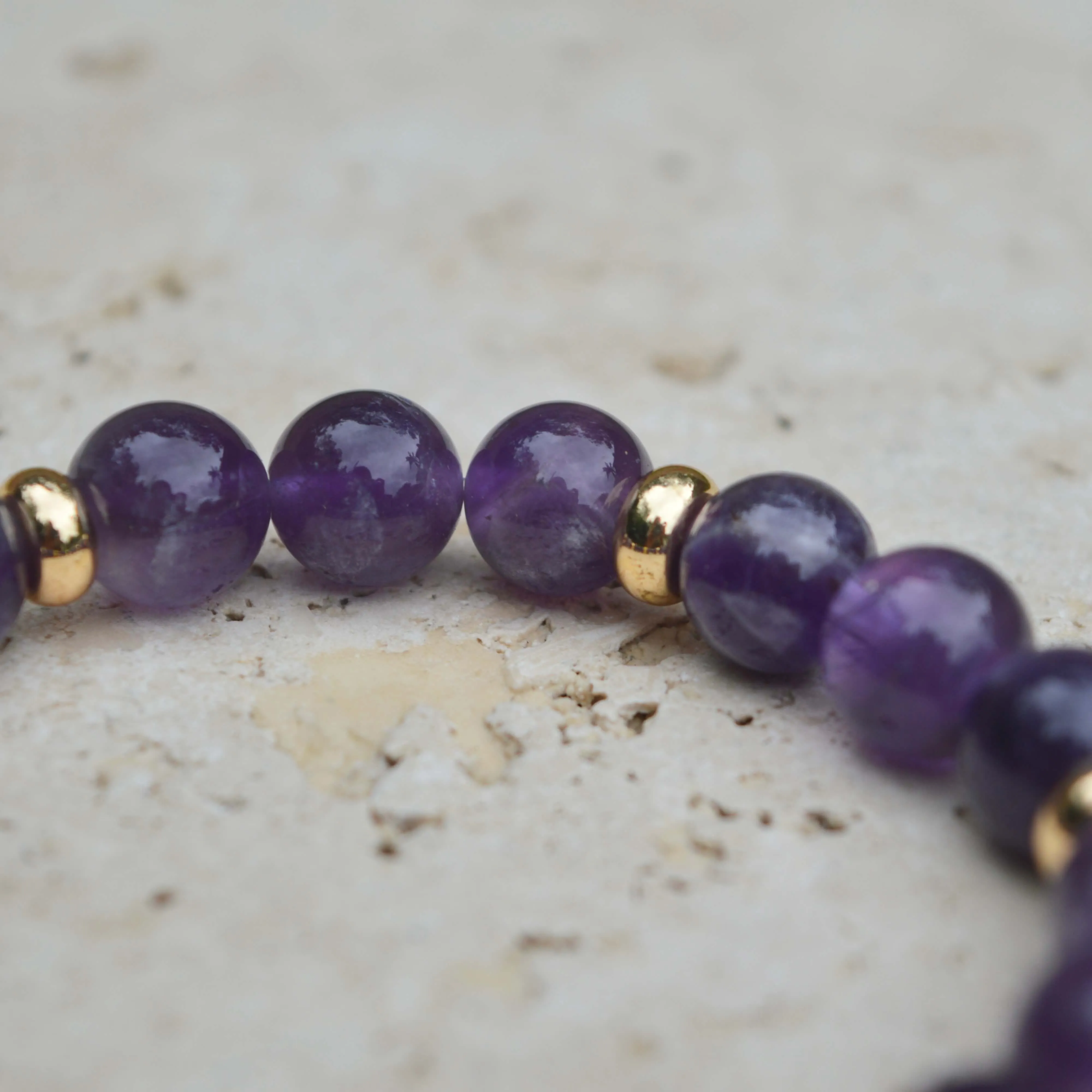 AMETHYST & GOLD BEADED BRACELET - HALCYON COLLECTION
