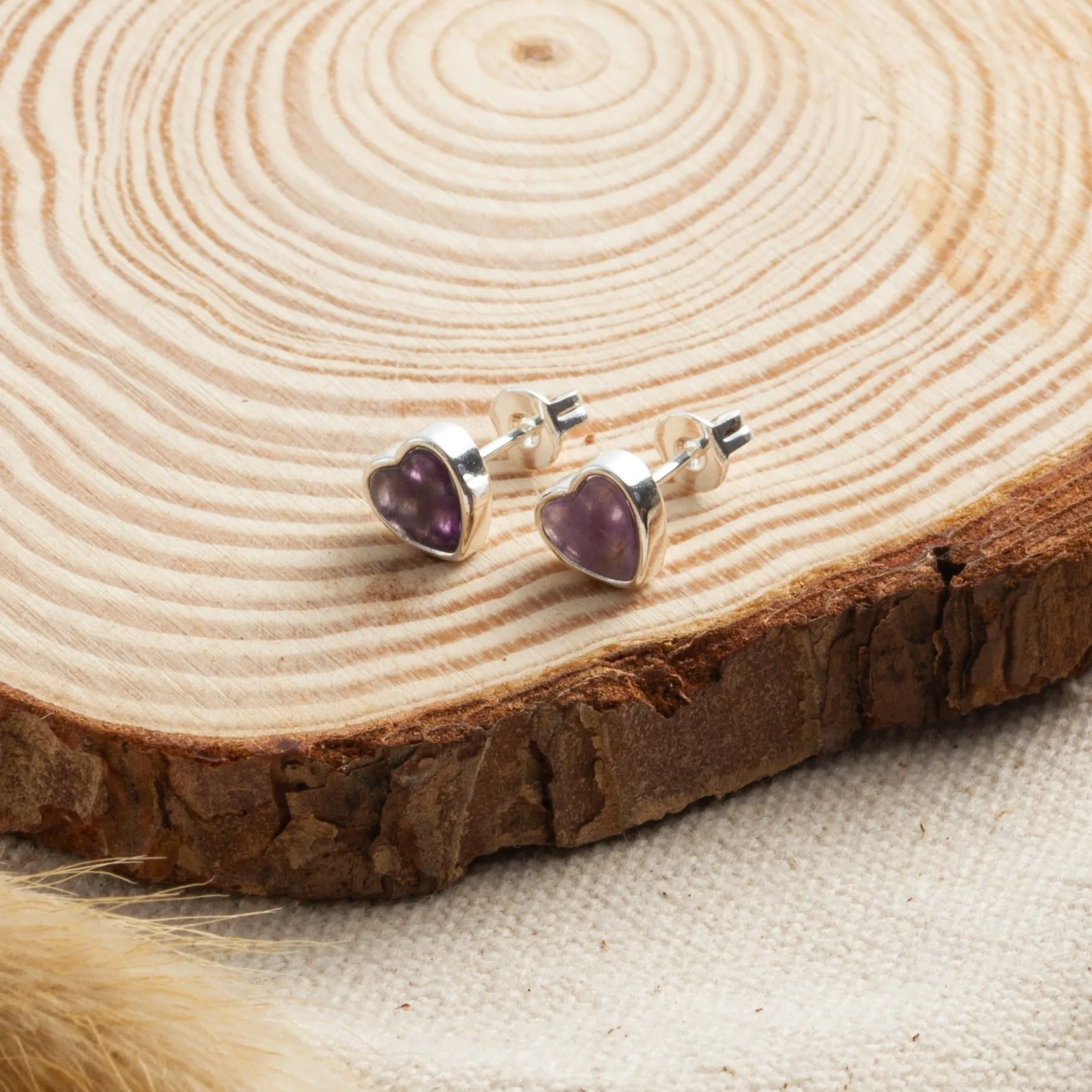 Amethyst Heart Stud Earrings