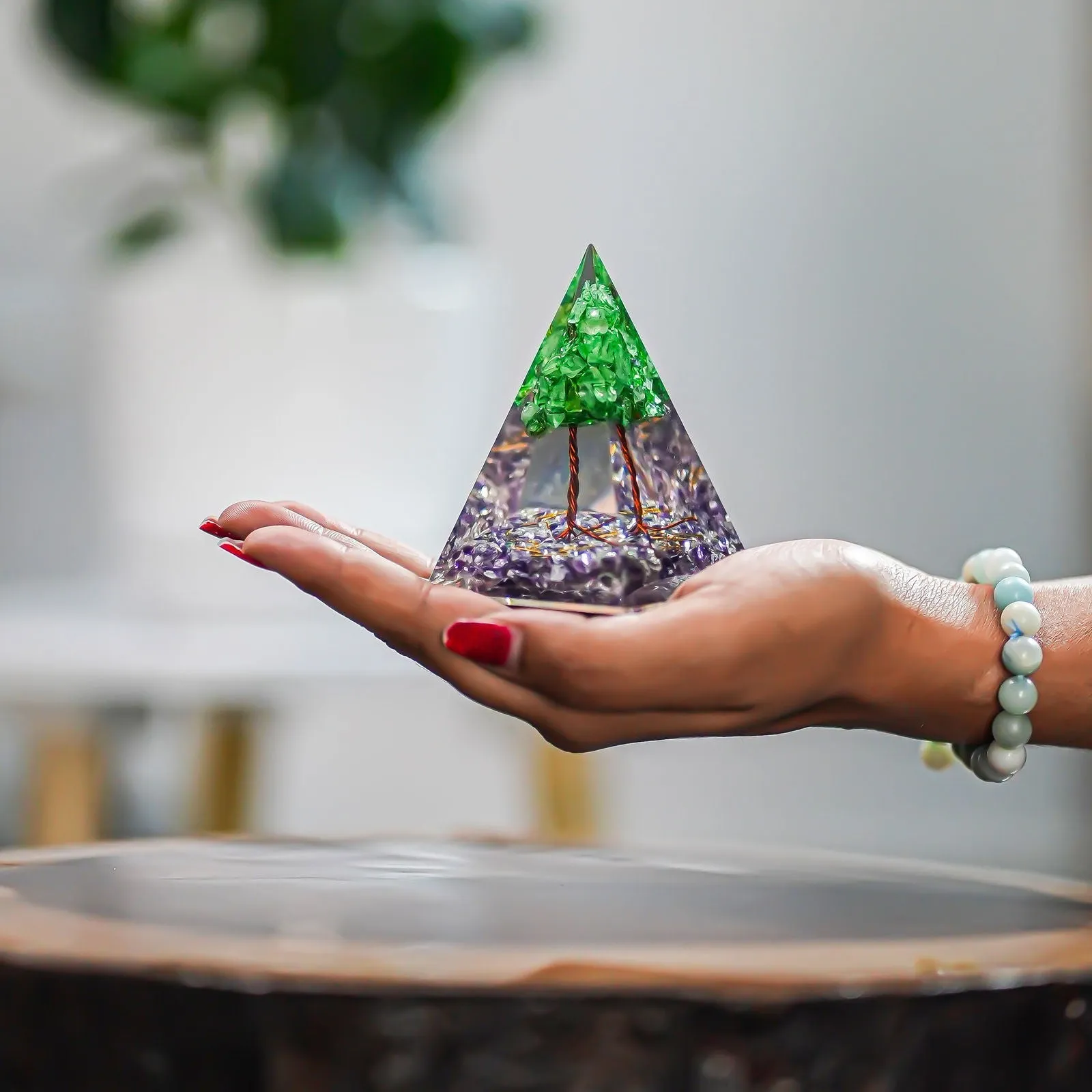 Amethyst With Tree Nubian Pyramid