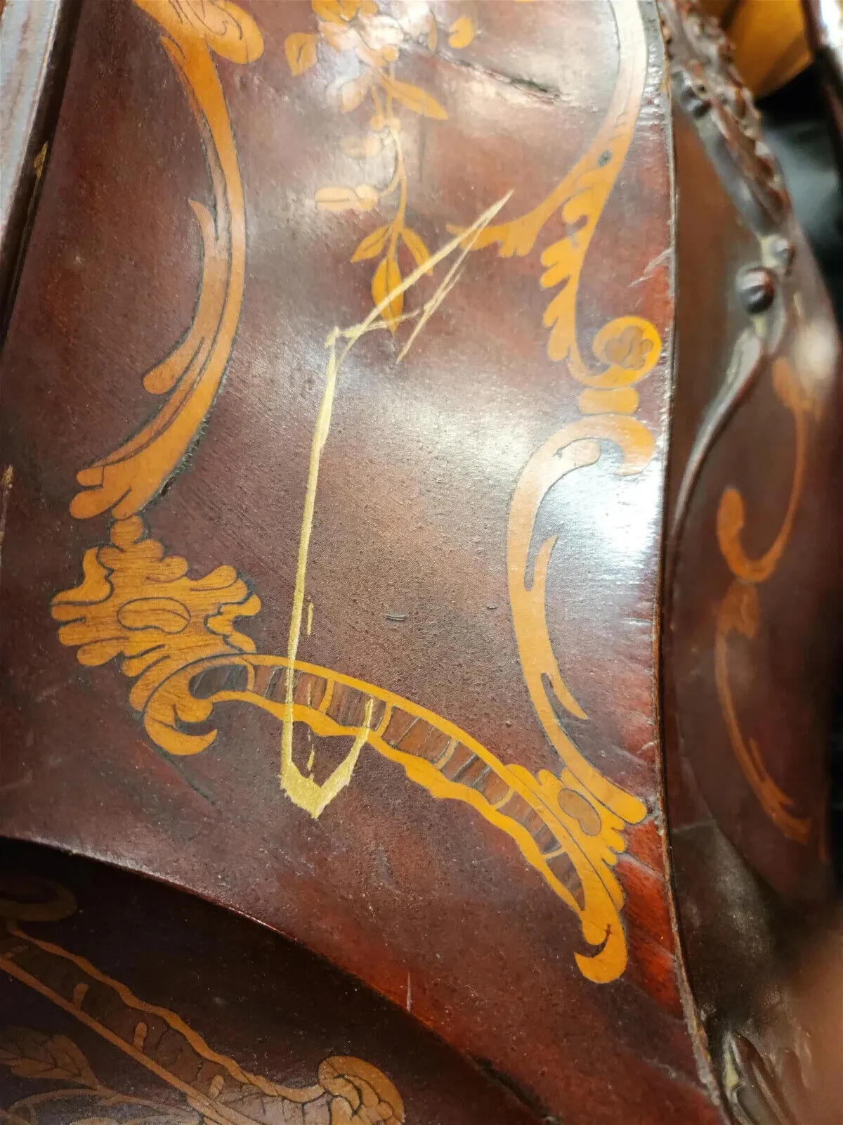 Antique Marquetry Bombe Music Cabinet, Inlaid, Shelves, Early 20th, Unique Shape