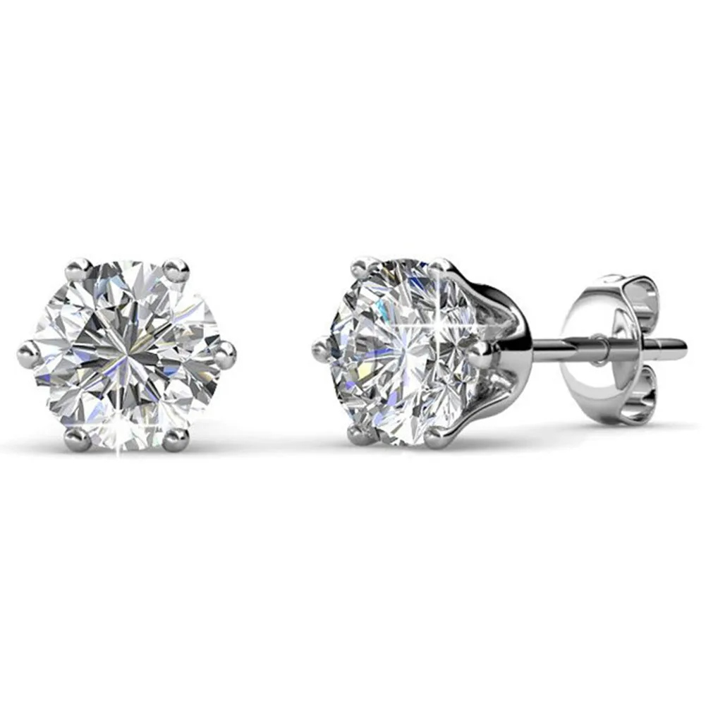 April Birthstone Diamond Earrings, 18k White Gold Plated Stud Earrings with 1CT Crystals