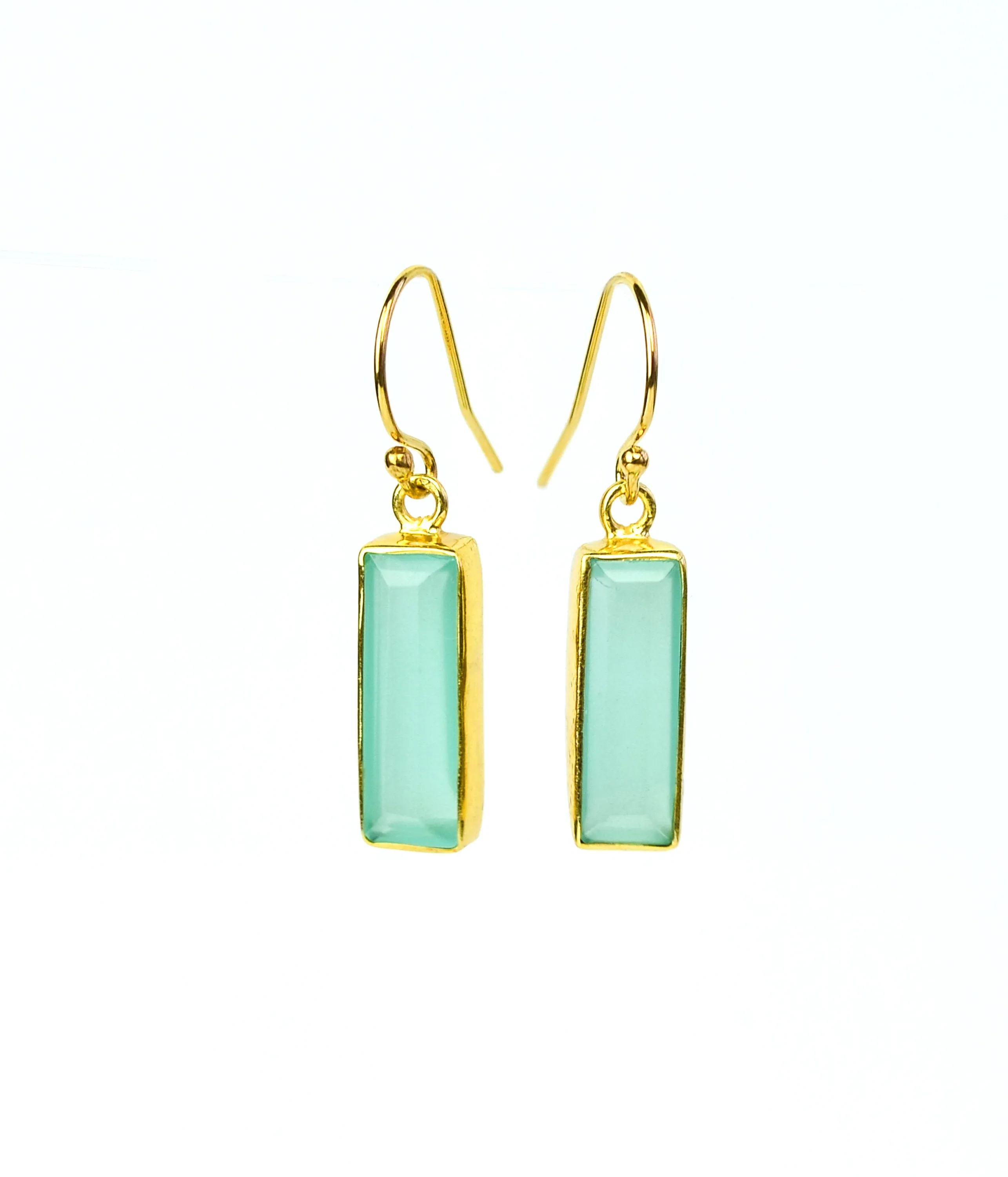 Aqua Chalcedony Bar Earrings : March Birthstone : Adira Series