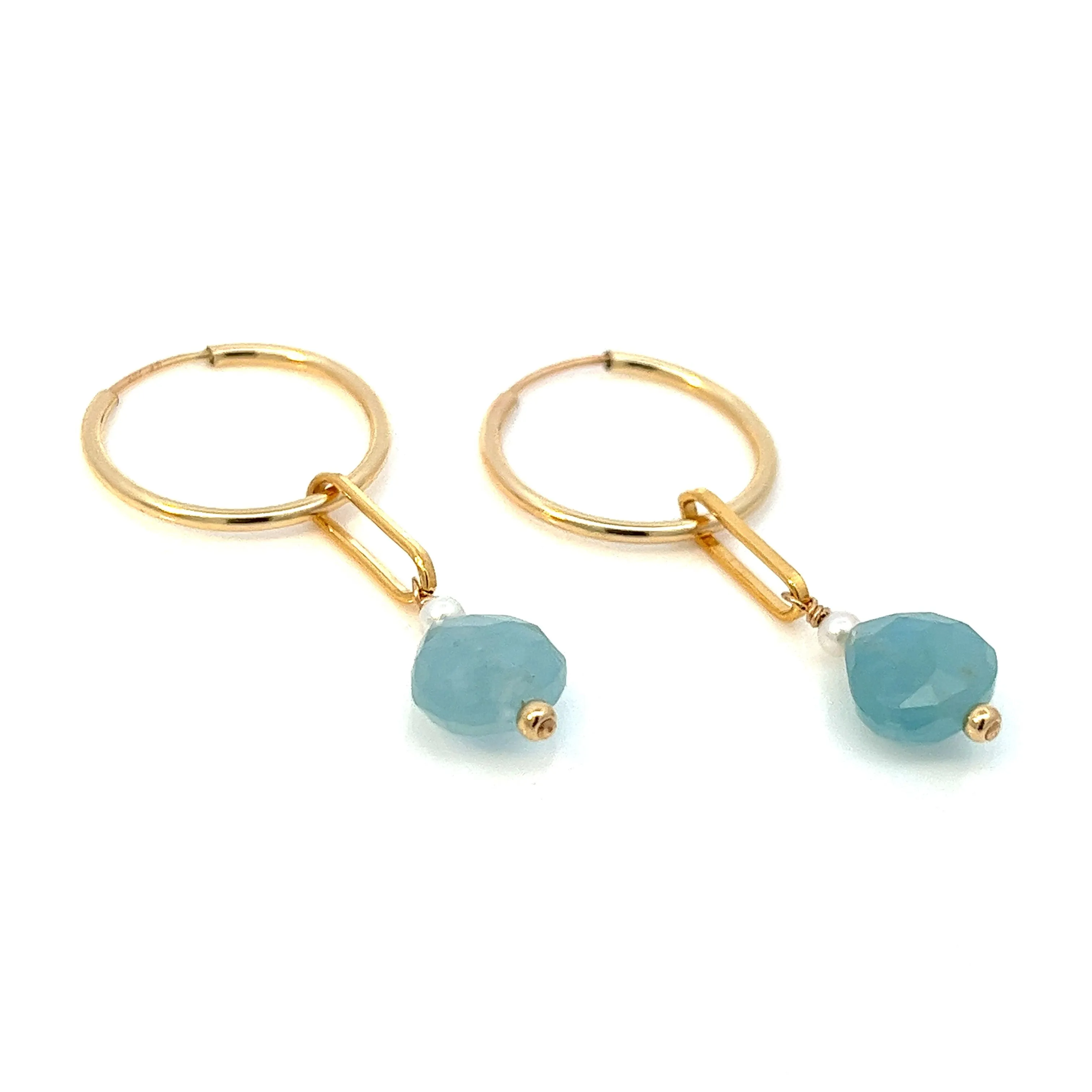 aquamarine gum drop & pearl hoop earrings
