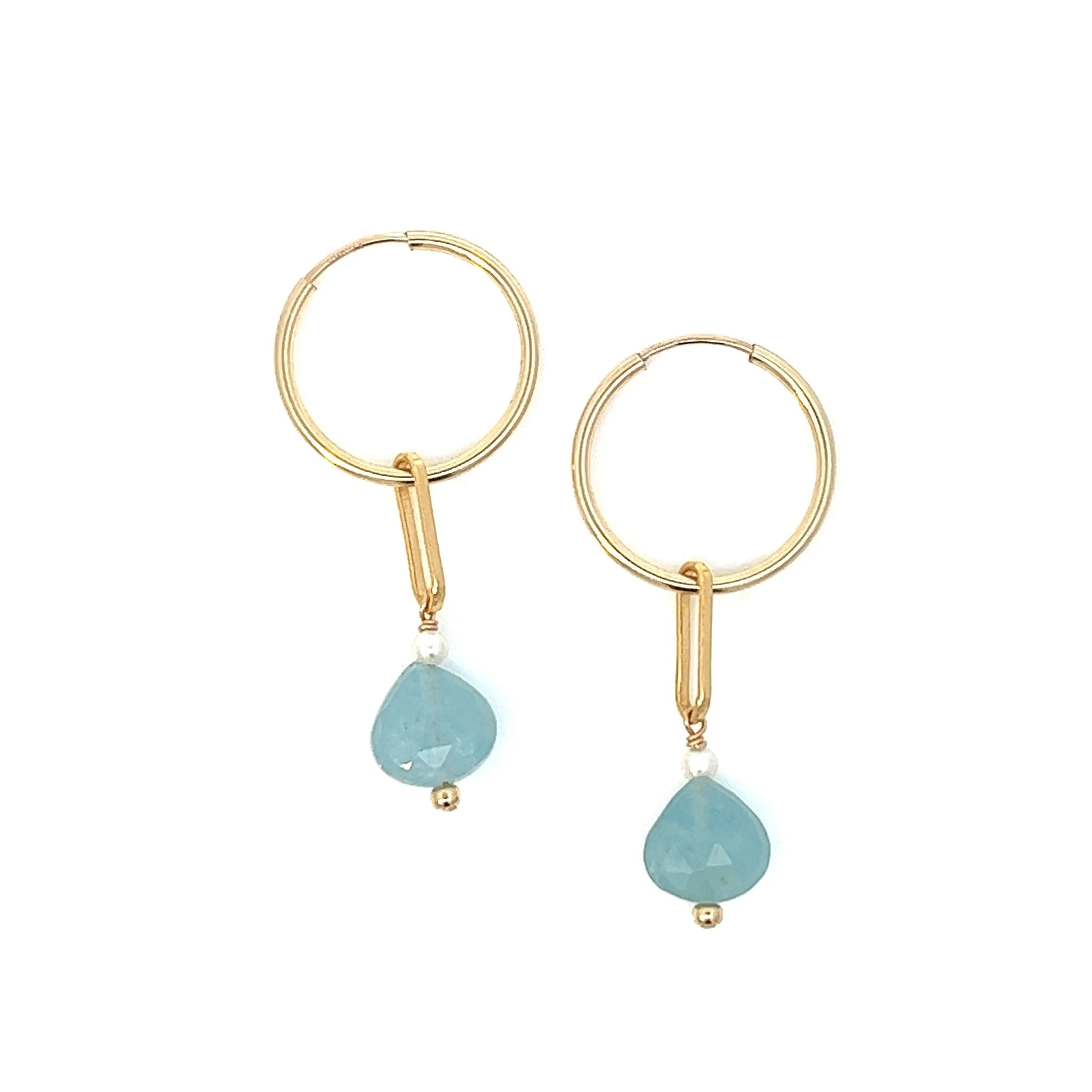 aquamarine gum drop & pearl hoop earrings