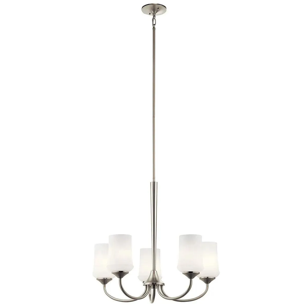 Aubrey 25" 5-Light Chandelier 1-Tier with Satin Etched Cased Opal Glass, Brushed Nickel Finish
