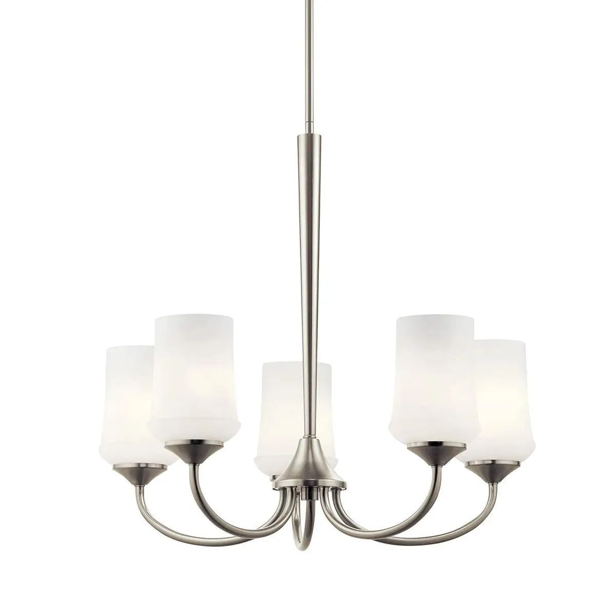 Aubrey 25" 5-Light Chandelier 1-Tier with Satin Etched Cased Opal Glass, Brushed Nickel Finish