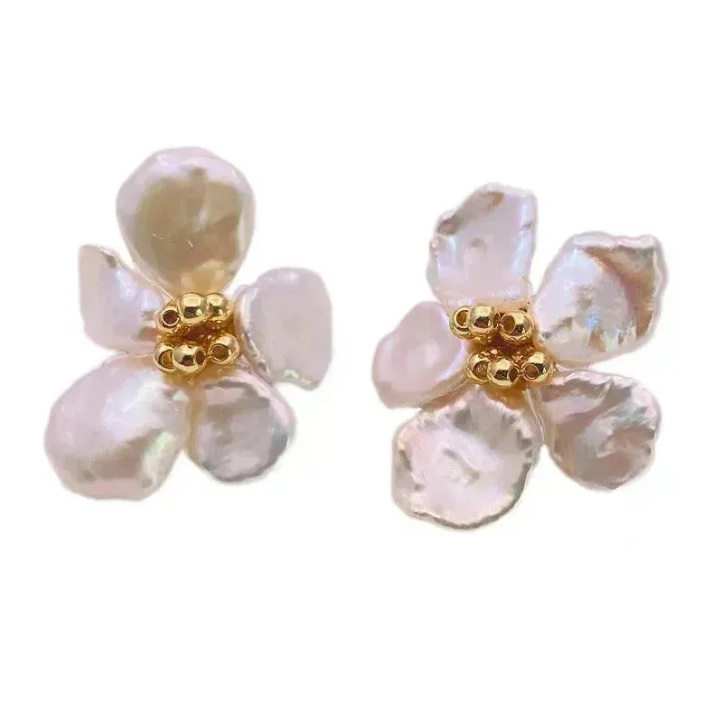 Baroque Pearl Earrings Female European And American Temperament Personality Flower Stud Earrings