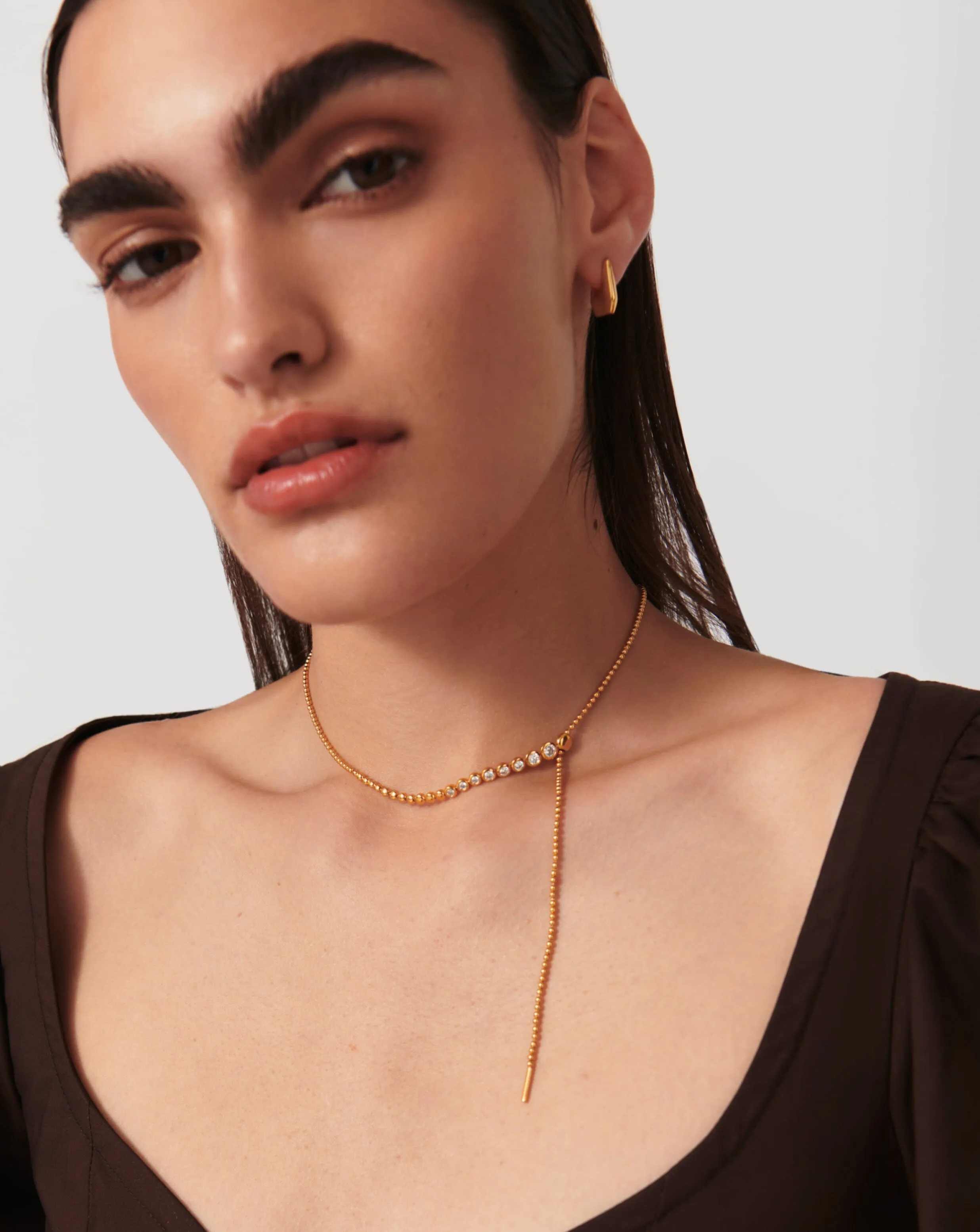 Beaded Stone Slider Lariat Necklace | 18k Gold Vermeil/Cubic Zirconia