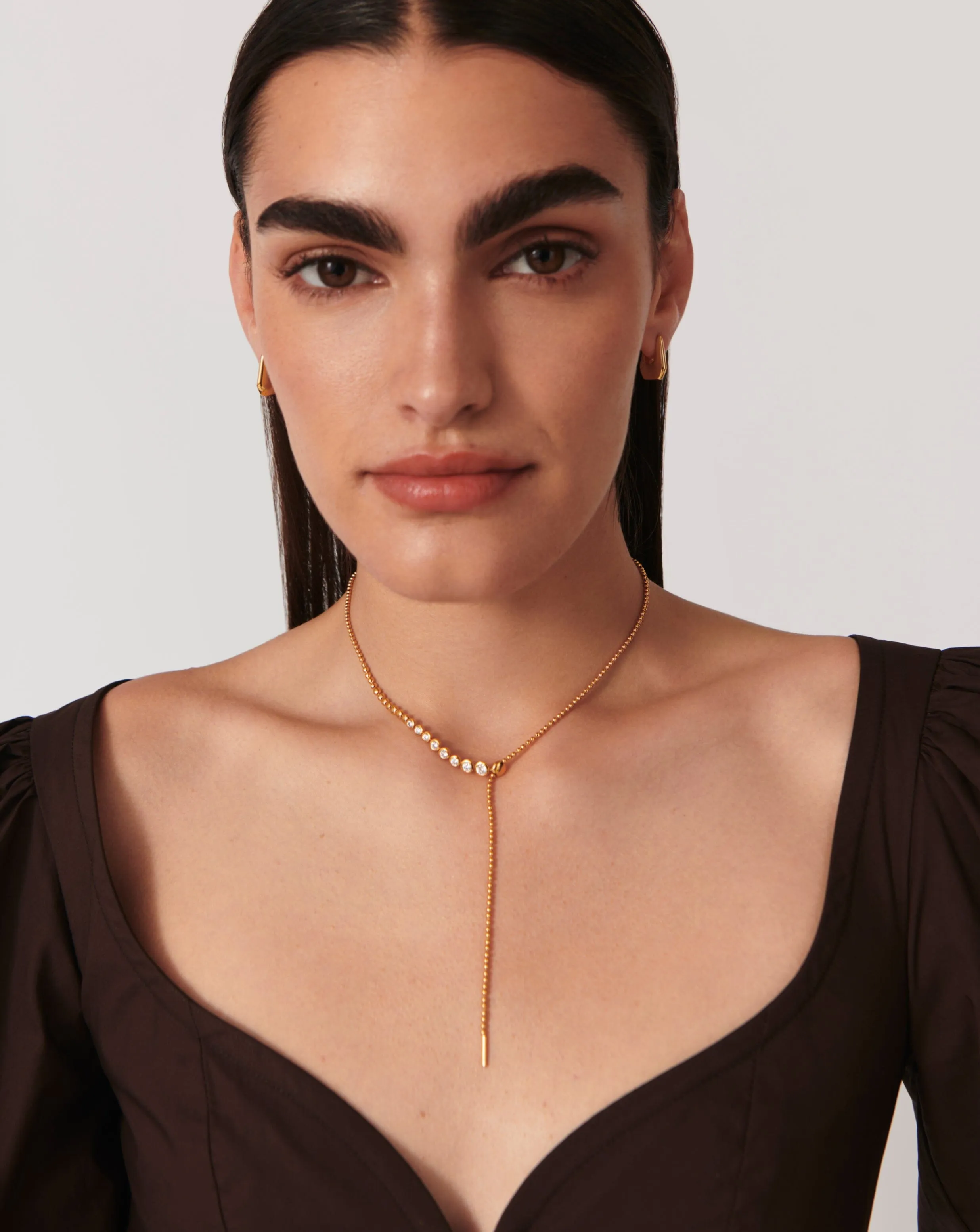 Beaded Stone Slider Lariat Necklace | 18k Gold Vermeil/Cubic Zirconia