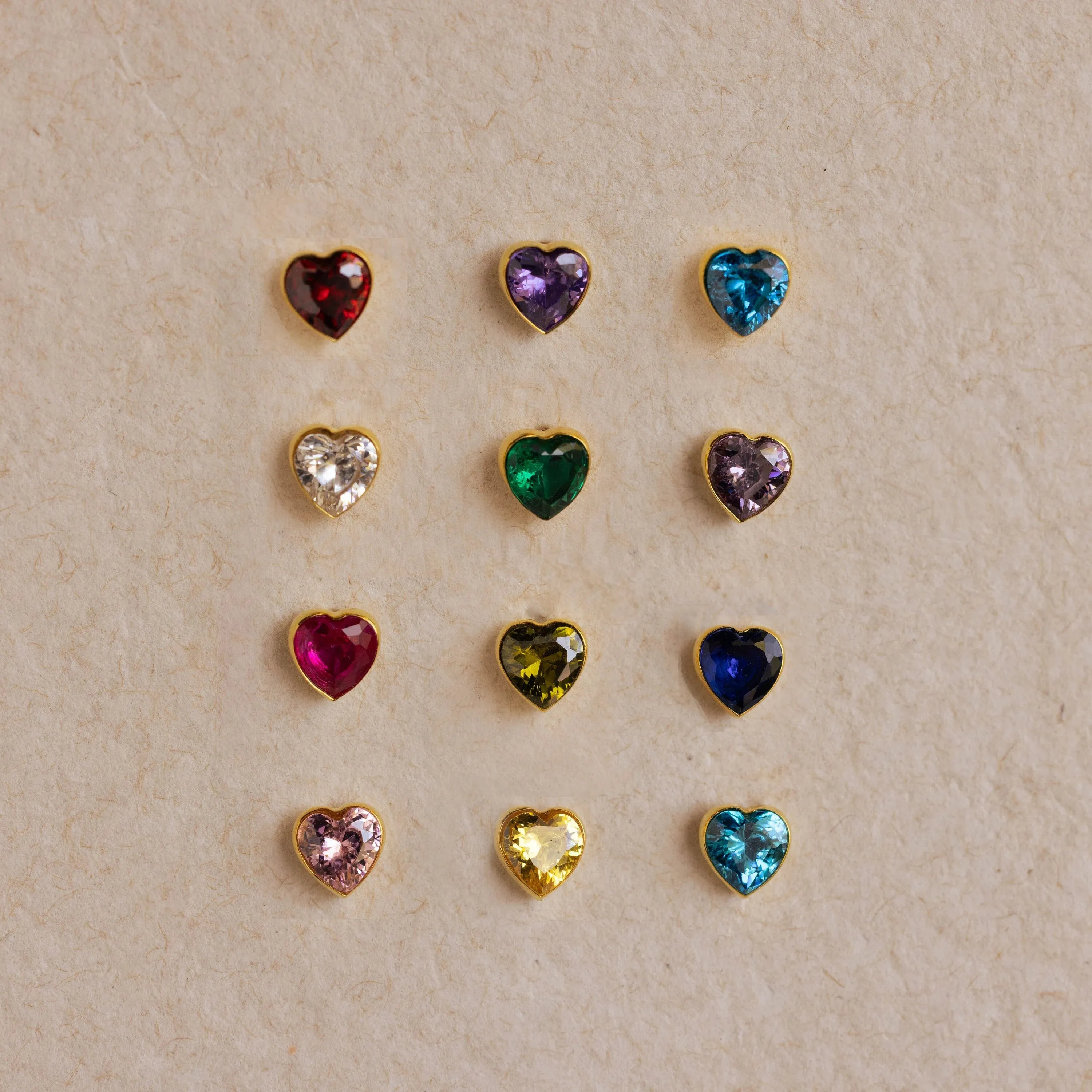 Bezel Heart Birthstone Studs