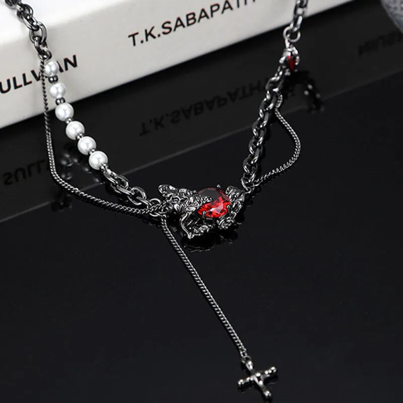 Black Butterfly Chain Spliced Pearl Necklace