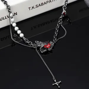 Black Butterfly Chain Spliced Pearl Necklace