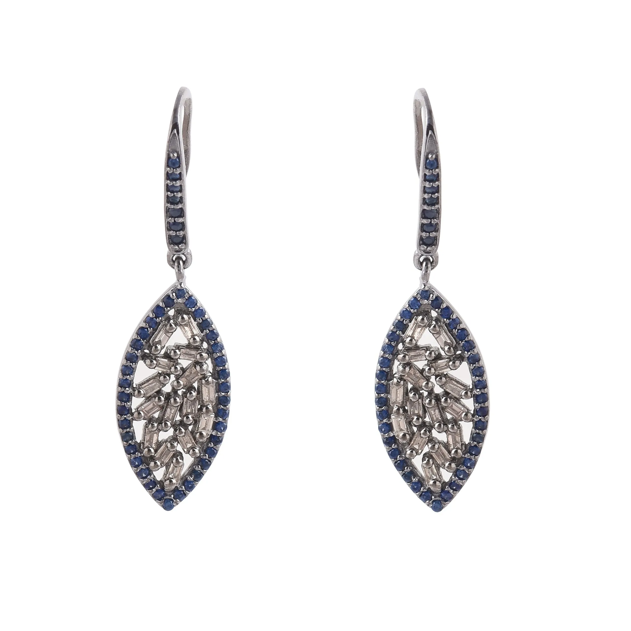 Blue Sapphire Diamond Baguette Earrings